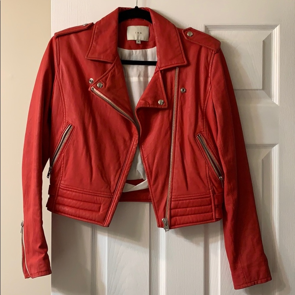 Iro Red Leather Moto Jacket
